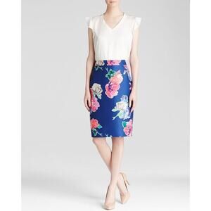 Kate Spade “Shirt the Rules” Floral Pencil Skirt Bold Blue Pink Garden Chic 8